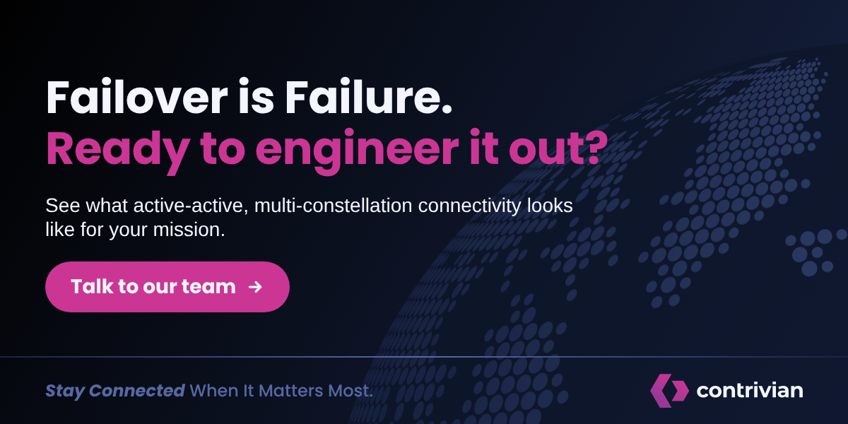 Failover is failure. Ready to engineer it out? Talk to the Contrivian team about active-active, multi-constellation connectivity.